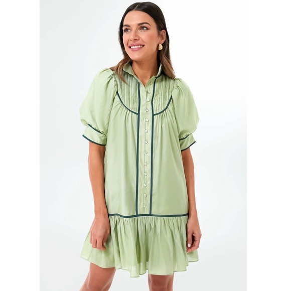 Pomander Place Beatrix Dress Green Puff Sleeve XL Tuckernuck Dress - Picture 2 of 10